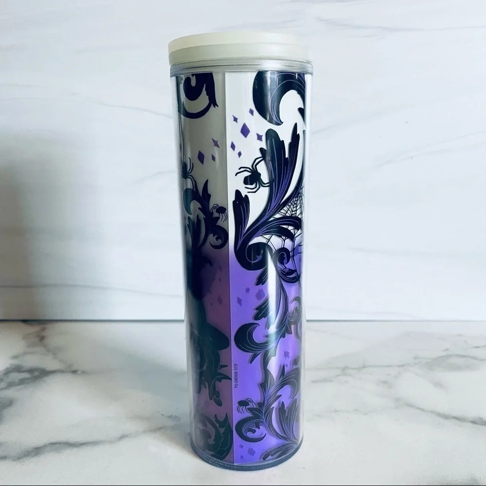 Starbucks 2021 Halloween Glow In The Dark Travel Tumbler 16 oz- Cat and Spider